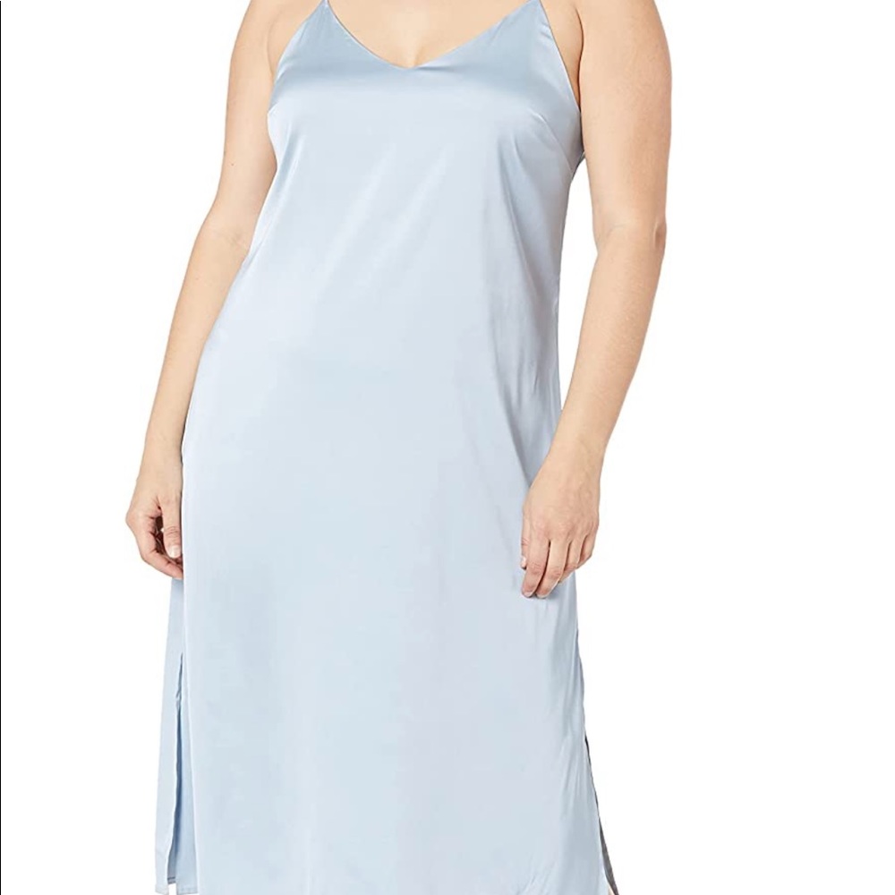 V neck silky slip dress in baby blue